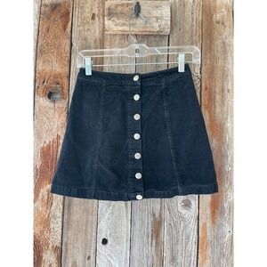 NUDE Black Mini Skirt Small Corduroy‎ Button Front